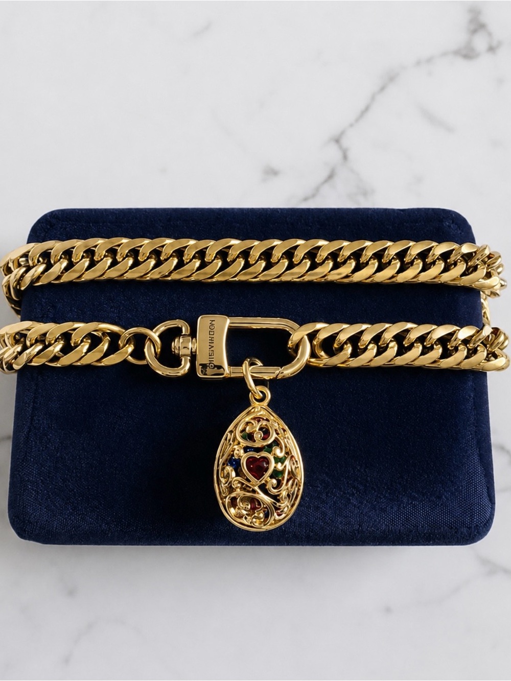Repurposed Louis Vuitton Clip w/Removable Vintage Filigree Charm Choker Necklace